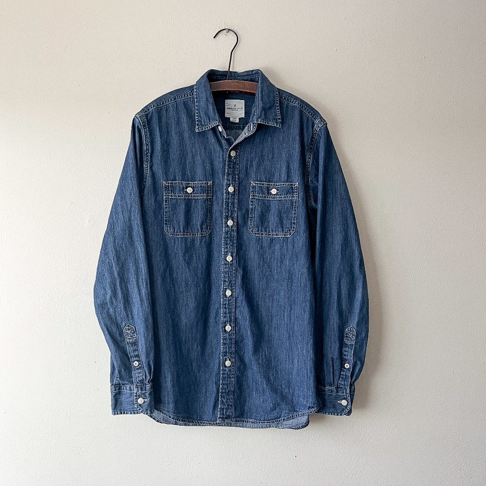 MT American Eagle Jean Button Double Breast Pocket Long Sleeve Casual Shirt Tall - Picture 6 of 10